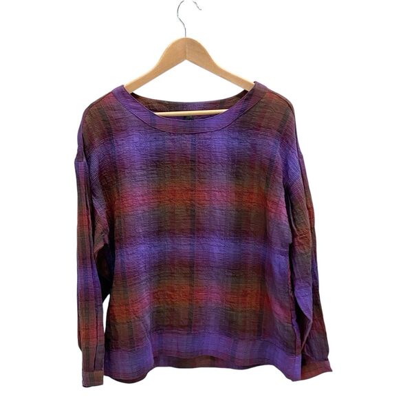 Liverpool Tops - Liverpool Purple & Red Plaid Cuffed Long Sleeve Soft Top Women’s Medium